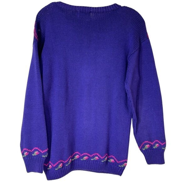 Vintage Cambridge Dry Goods‎ Purple  Floral Knit Sweater women’s size medium - Picture 2 of 5